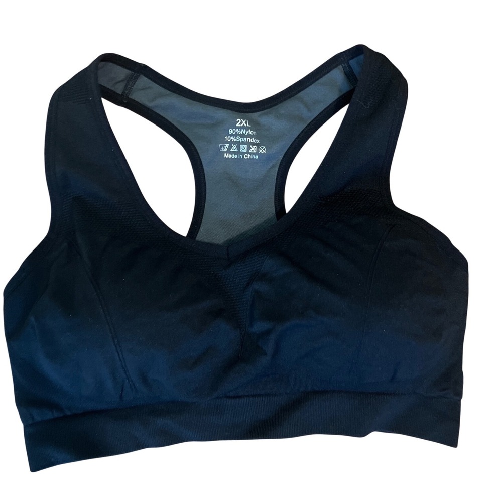 ♥️New Women Black Seamless Racerback Sports Bra Mesh Back 2XL Activewear Workout